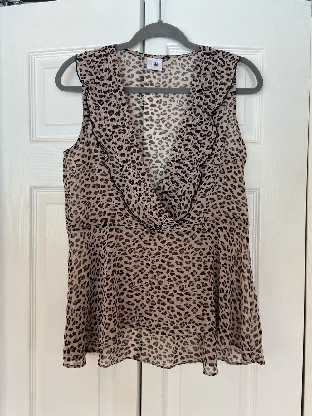 CAbi Beige and Black Leopard Print Cowl Neck Camisole